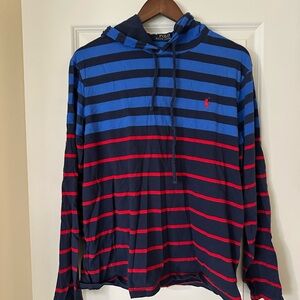 Polo by Ralph Lauren Men's Striped Hoodie in Blue and Red
